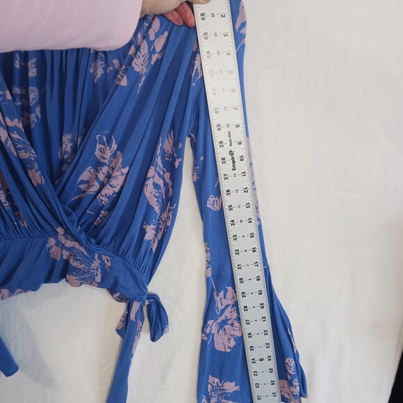 Free People, Small, Fiona, Blue, Long Sleeve, Boho Style, Surplice, Tie Waist - Picture 15 of 16